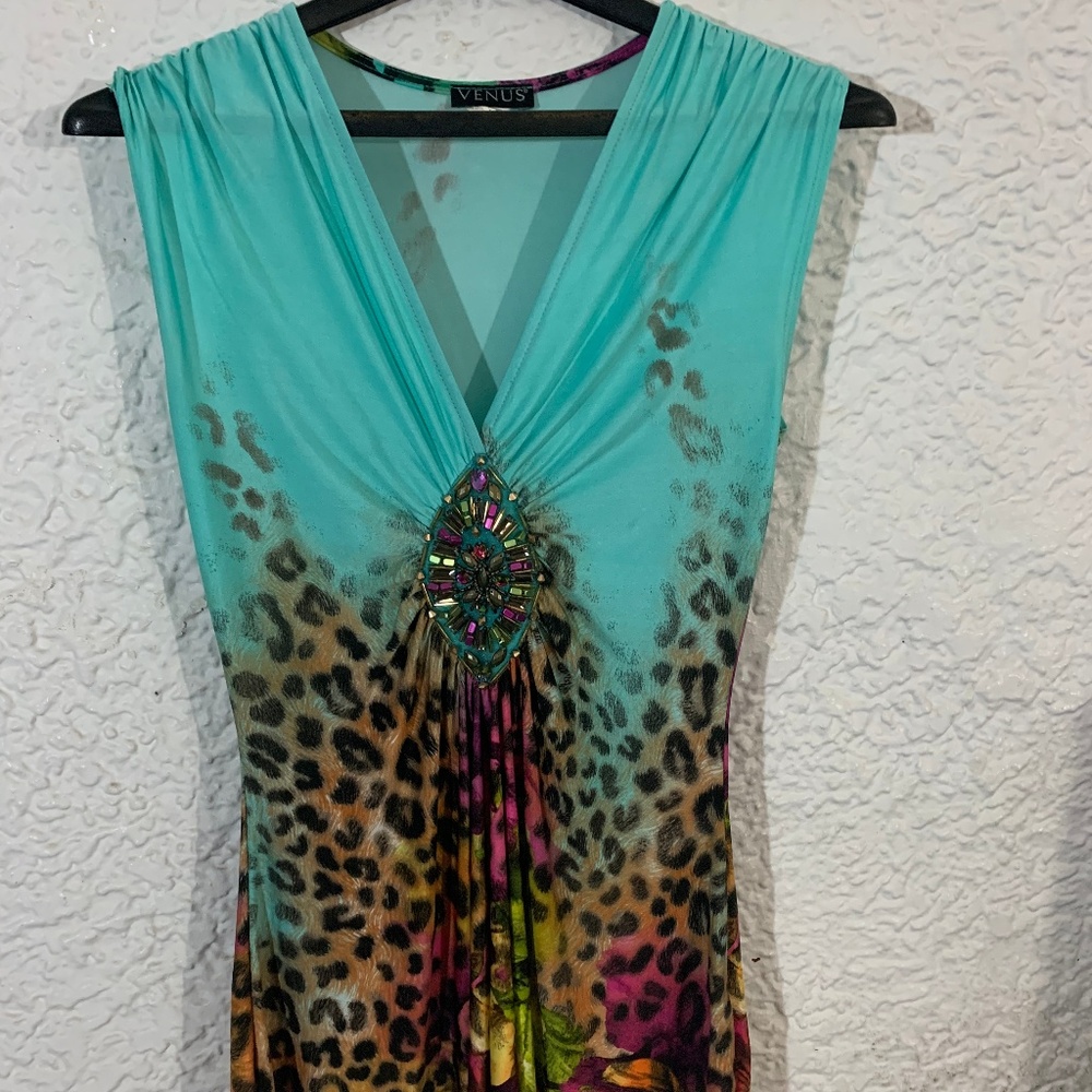 VENUS Multicolor Leopard Print Jewel Top